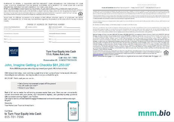 USA Arvest Bank wyciąg z kredytu hipotecznego w formatach Word i PDF, 4 strony 3-4